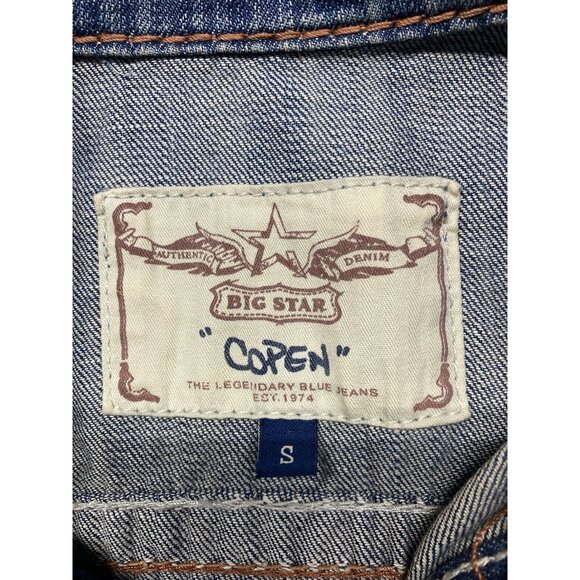 Big Star Copen Denim Jacket Girls Size S Blue Long Sleeve Button Up Distressed - Picture 2 of 8